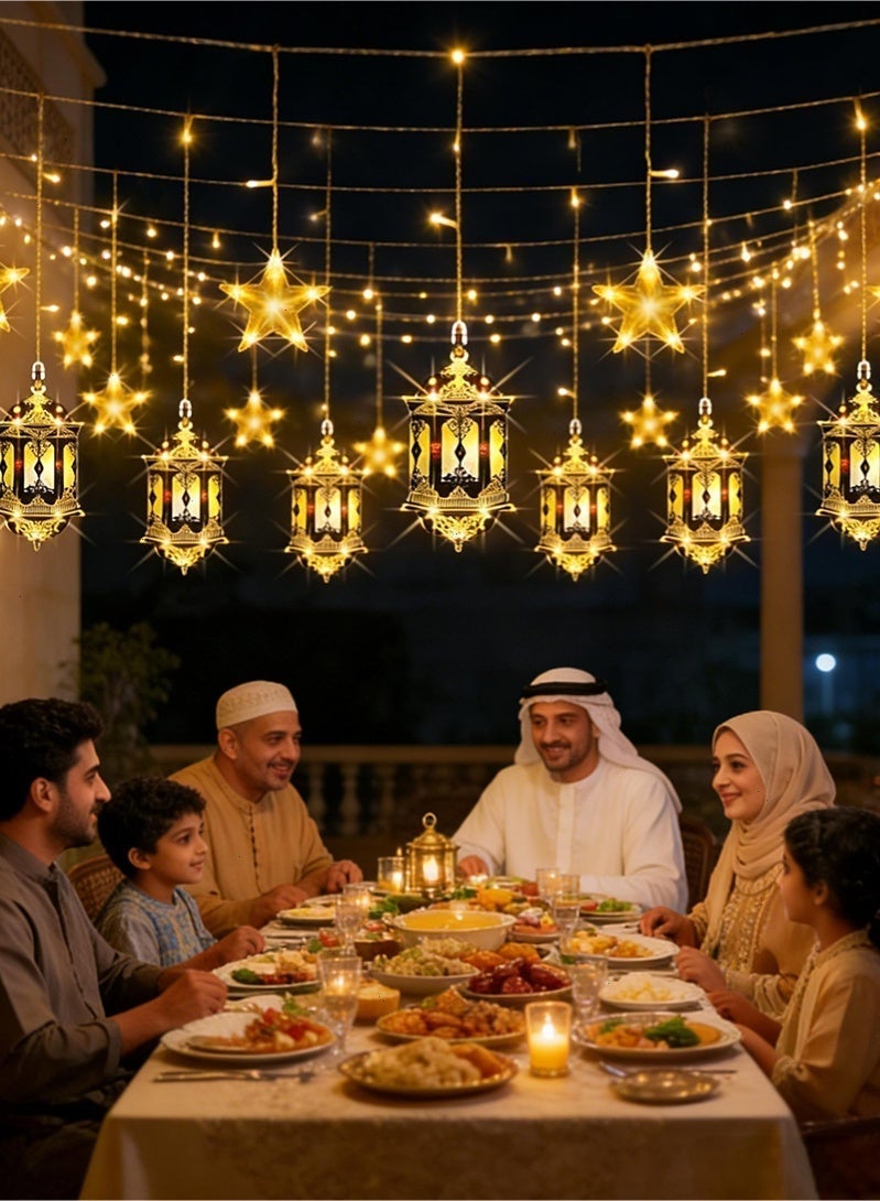 Topyich Ramadan Lights, Ramadan Lantern Lights, Ramadan Decorations, Hanging LED Star Lantern Lights for Outdoor or Indoor Wall Window(5 Stars Lights and 5 Lantern Lights) - Image 1